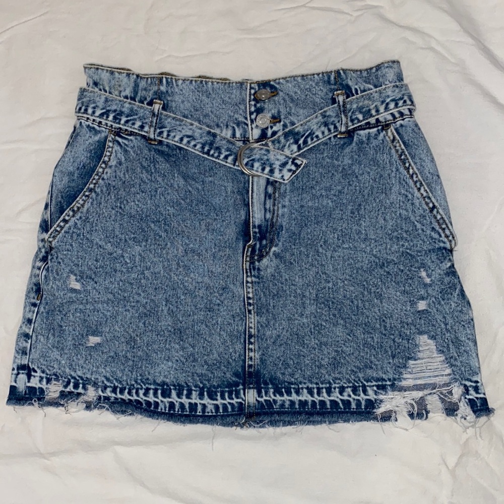 Womens L Forever 21 Distressed Mini Denim Skirt w/ Belt